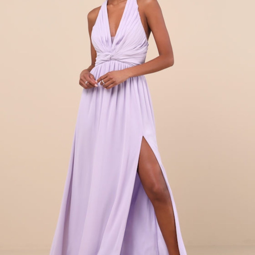 Lulus Marilina Lavender Pleated Twist-front Maxi Dress Purple - Size M